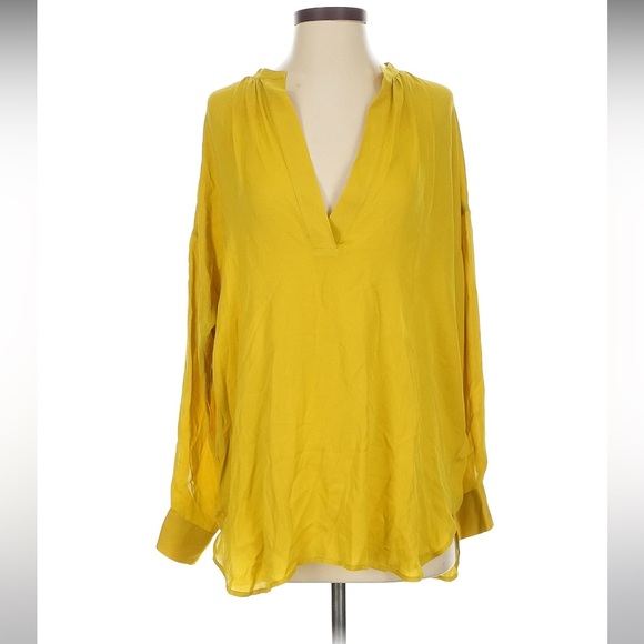 Vince Silk Mustard V-Neck Blouse - Picture 1 of 4